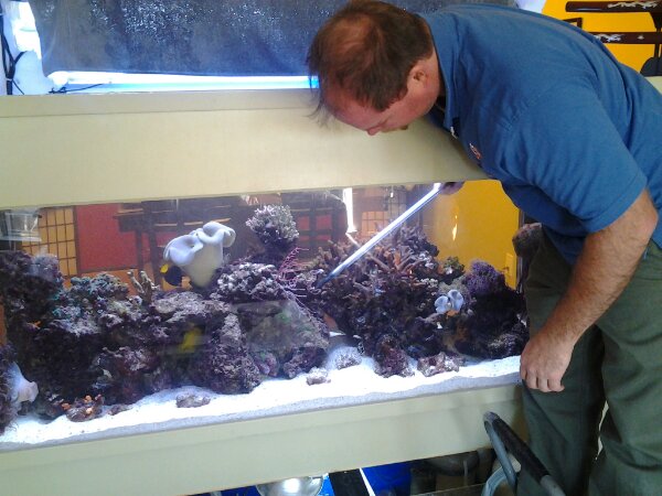 Andrew feeding Corals in a 150g reef tank